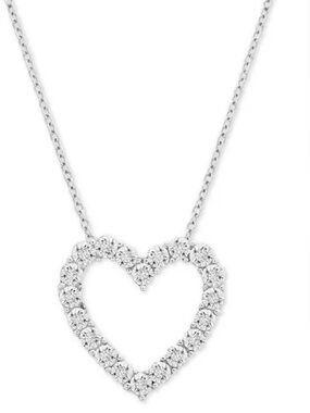 Macy’s Diamond Heart Necklace Sterling Silver 18” 1/10 ct